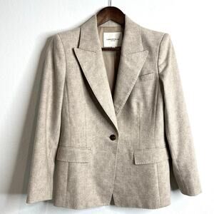 Lafayette 148 New York Beige Oatmeal Neutral Wool Stretch Tailored Blazer Size 6